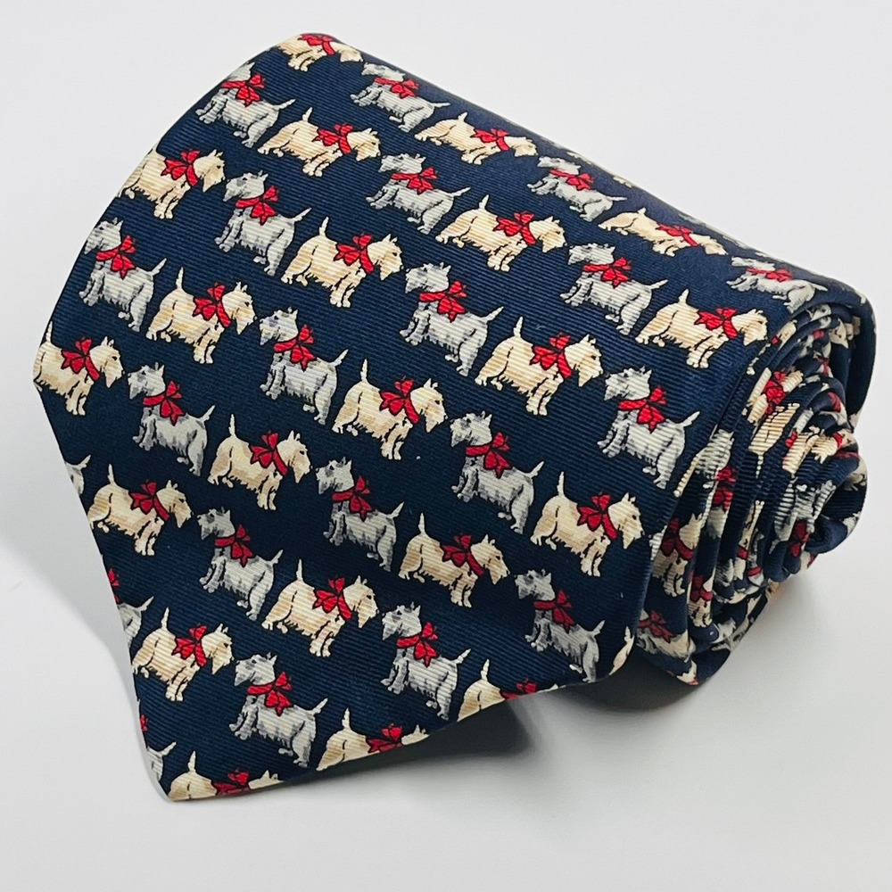 Beaufort Tie Rack Necktie Mens  Navy Blue Scottie Dog Silk Made in Italy Novelty